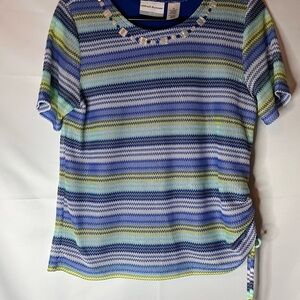 Alfred Dunner Blue & Green Striped Short-Sleeve Knit Top